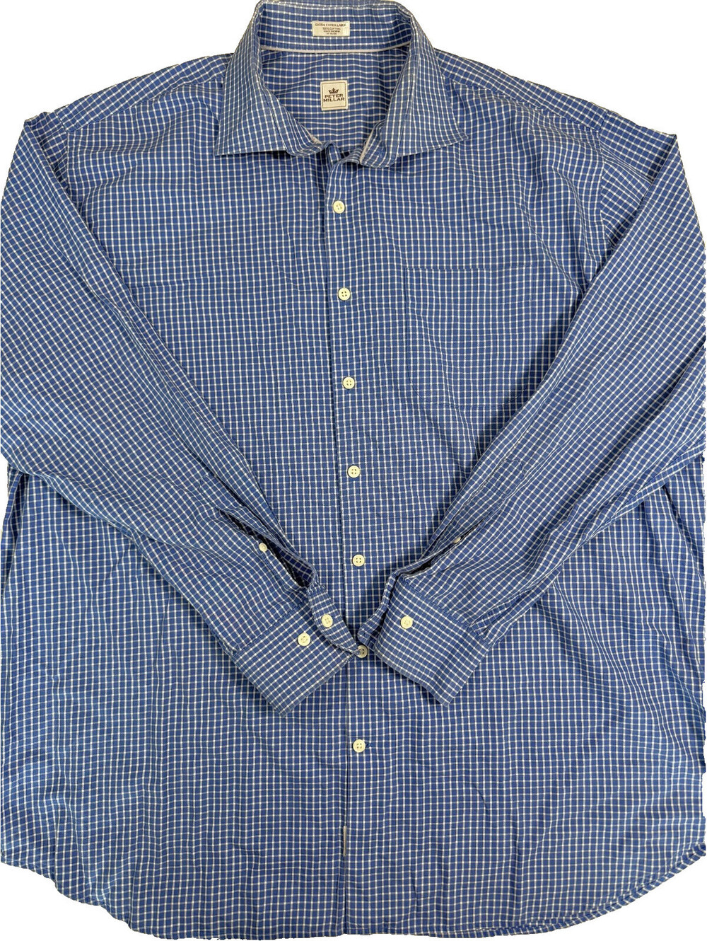 Peter Millar Men's Long Sleeve Shirt 2XL/XXL Blue Gingham